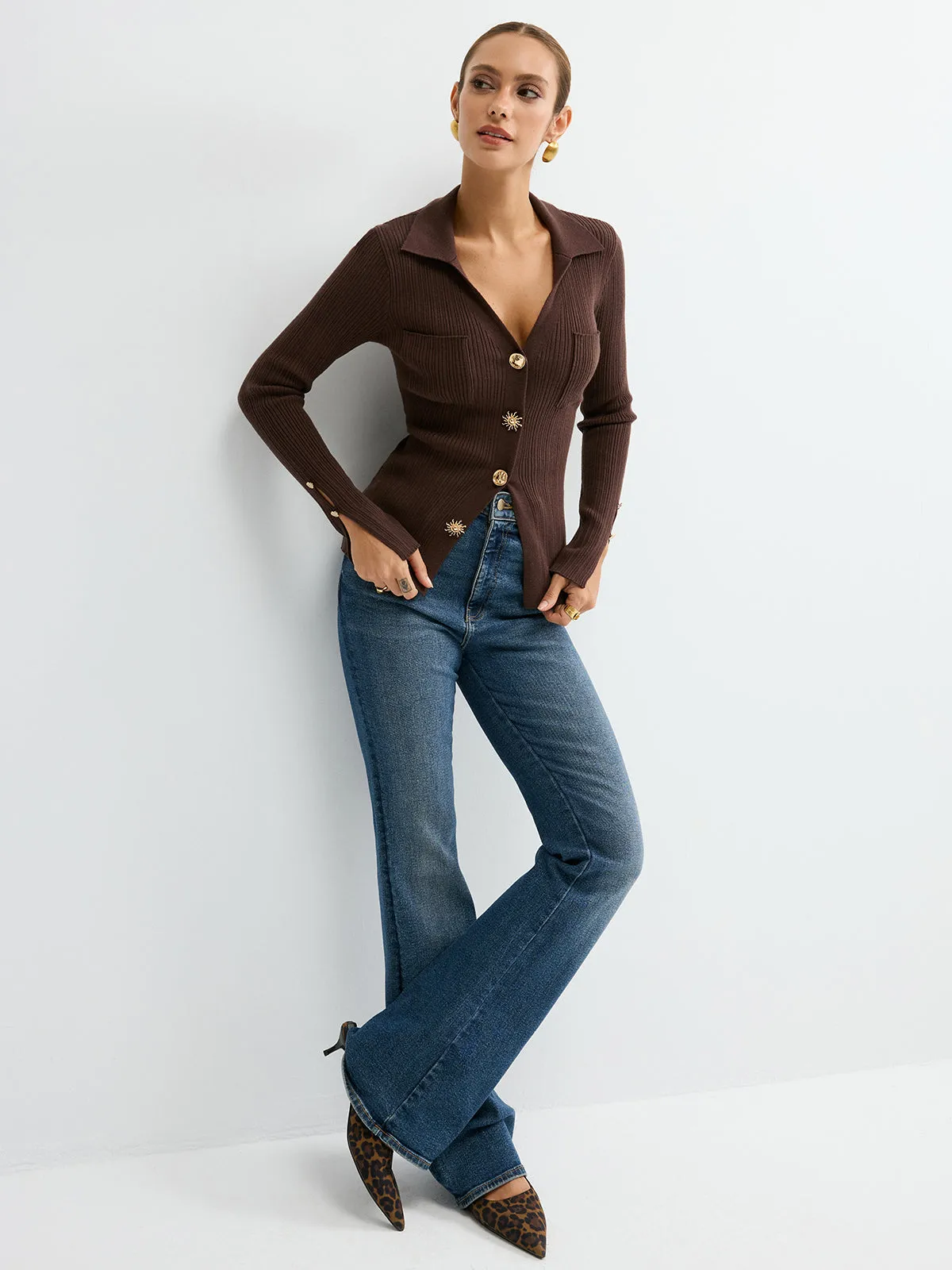 Polo Neck Ribbed Knit Top sold by COMMENSE product image thumbnail 5