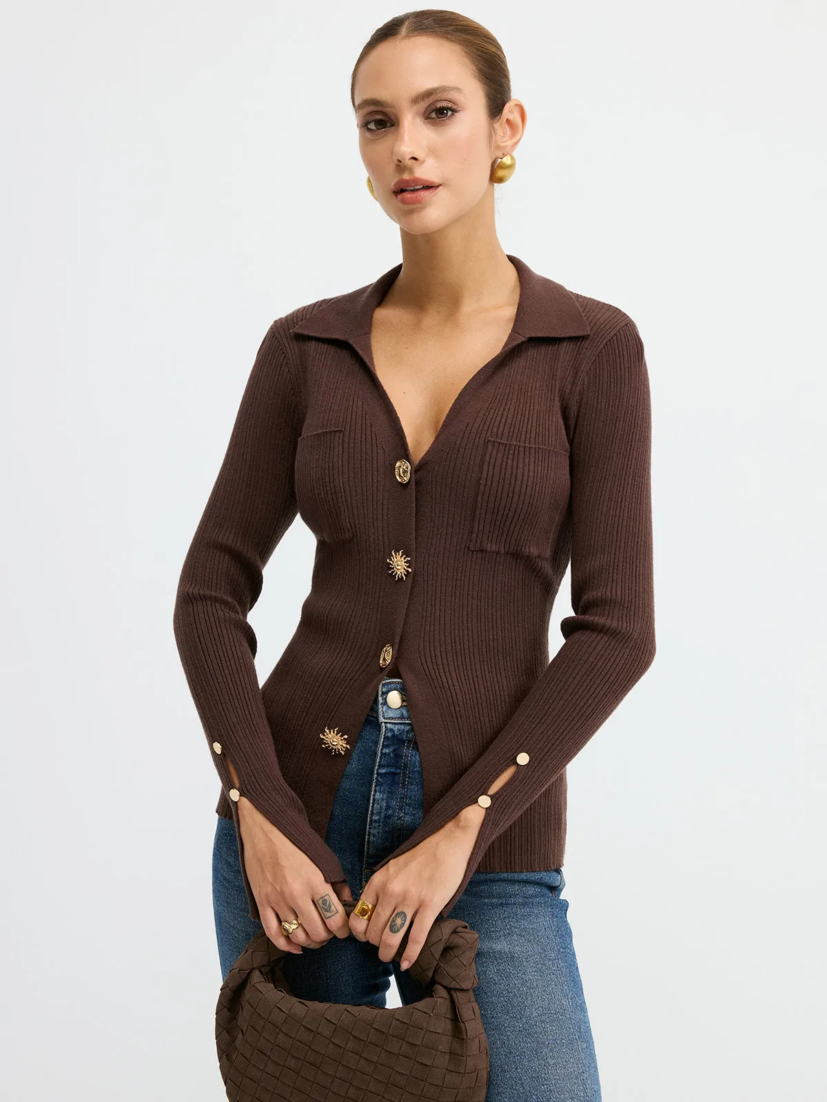 Polo Neck Ribbed Knit Top sold by COMMENSE product image thumbnail 3