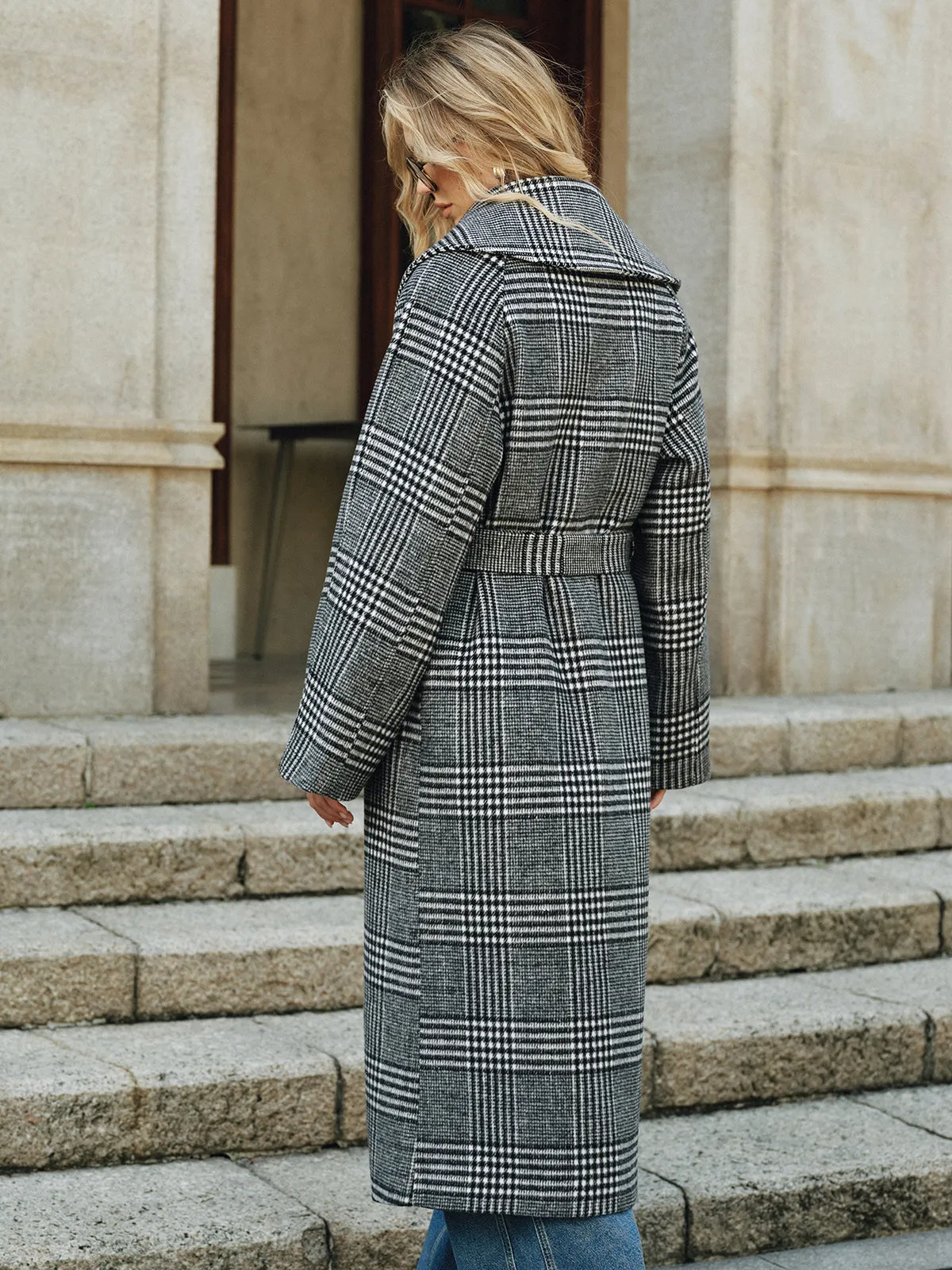 Belted Plaid Tweed Long Coat sold by COMMENSE product image thumbnail 3