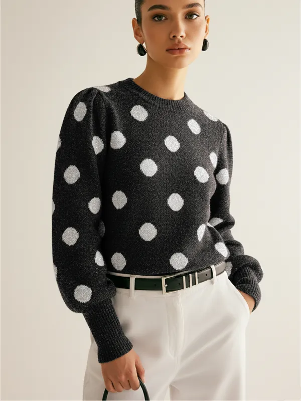 Leg-Of-Mutton Sleeve Polka Dot Wool Blend Sweater sold by COMMENSE