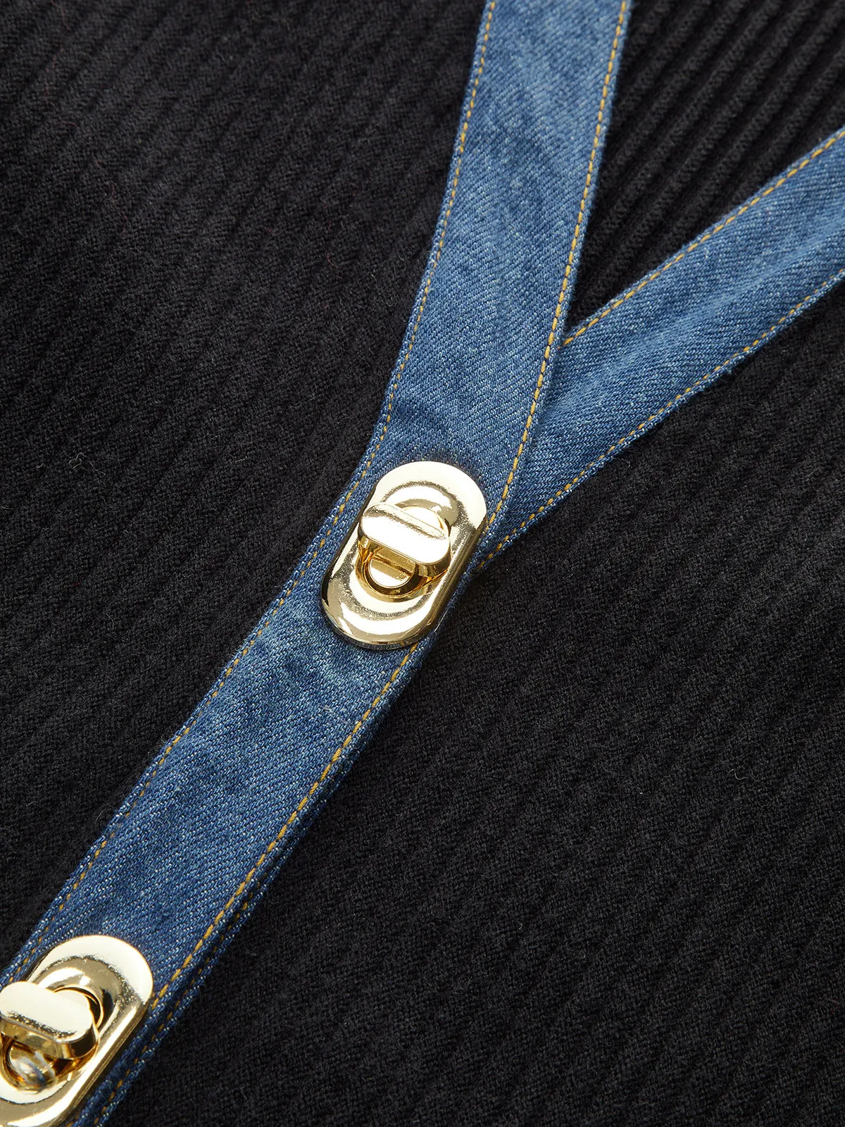 Scalloped Sleeve Denim Paneled Ribbed Cardigan sold by COMMENSE product image thumbnail 2