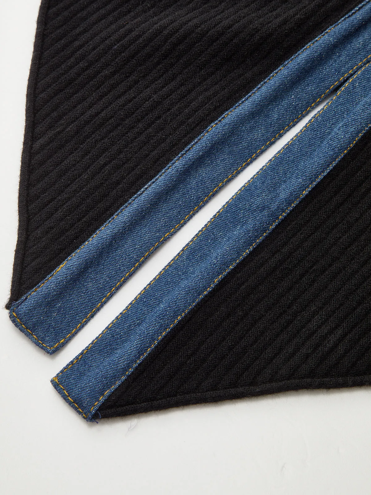 Scalloped Sleeve Denim Paneled Ribbed Cardigan sold by COMMENSE product image thumbnail 3