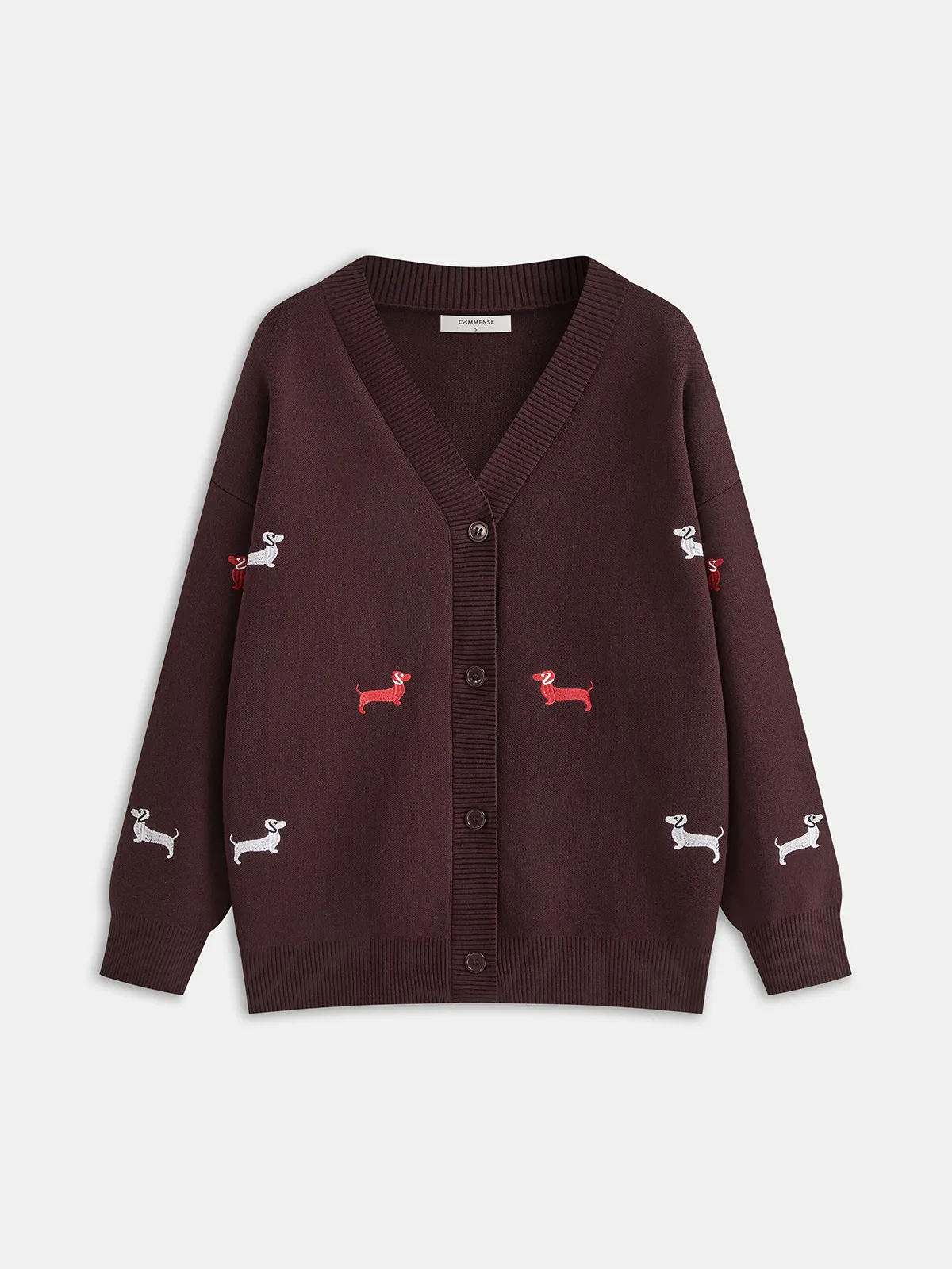 Dog Embroidered V-Neck Cardigan sold by COMMENSE