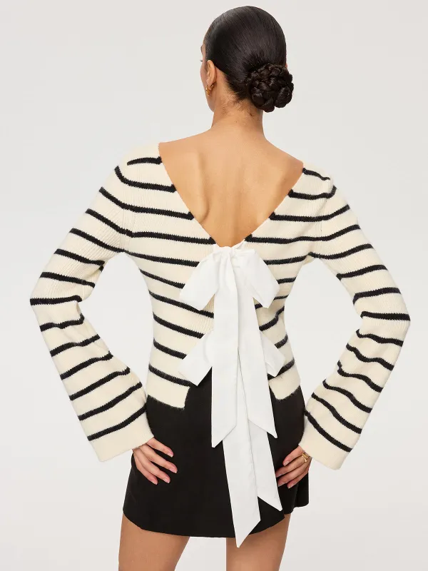 Reversible Striped Bow Cardigan sold by COMMENSE