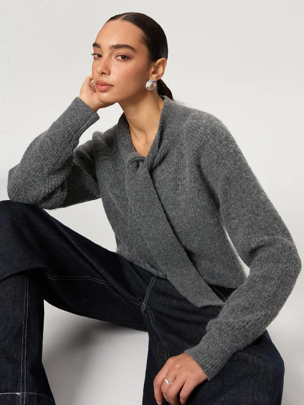 Tie-Neck Wool Blend Sweater sold by COMMENSE