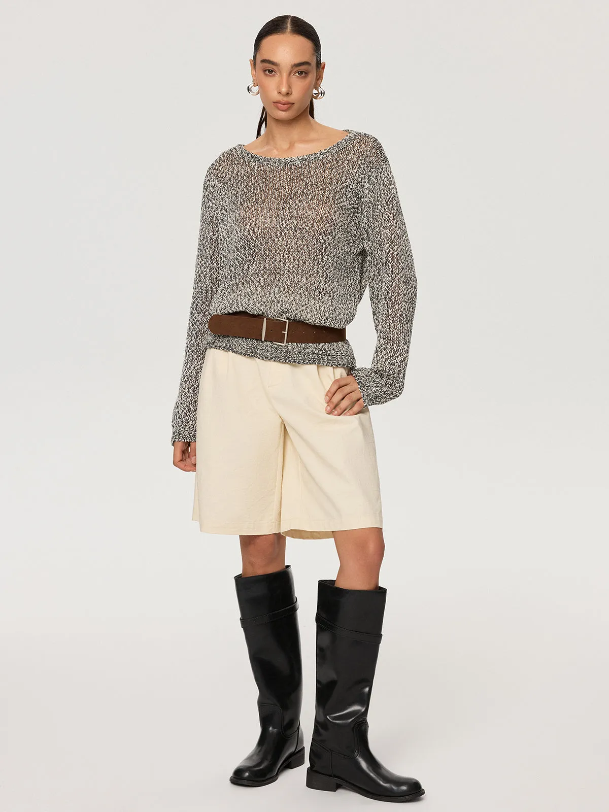 Off-Shoulder Belted Marled Sweater sold by COMMENSE product image thumbnail 5