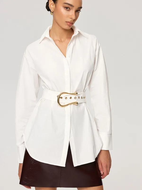 Cotton Blend Shirt with Metal Buckle Belt sold by COMMENSE