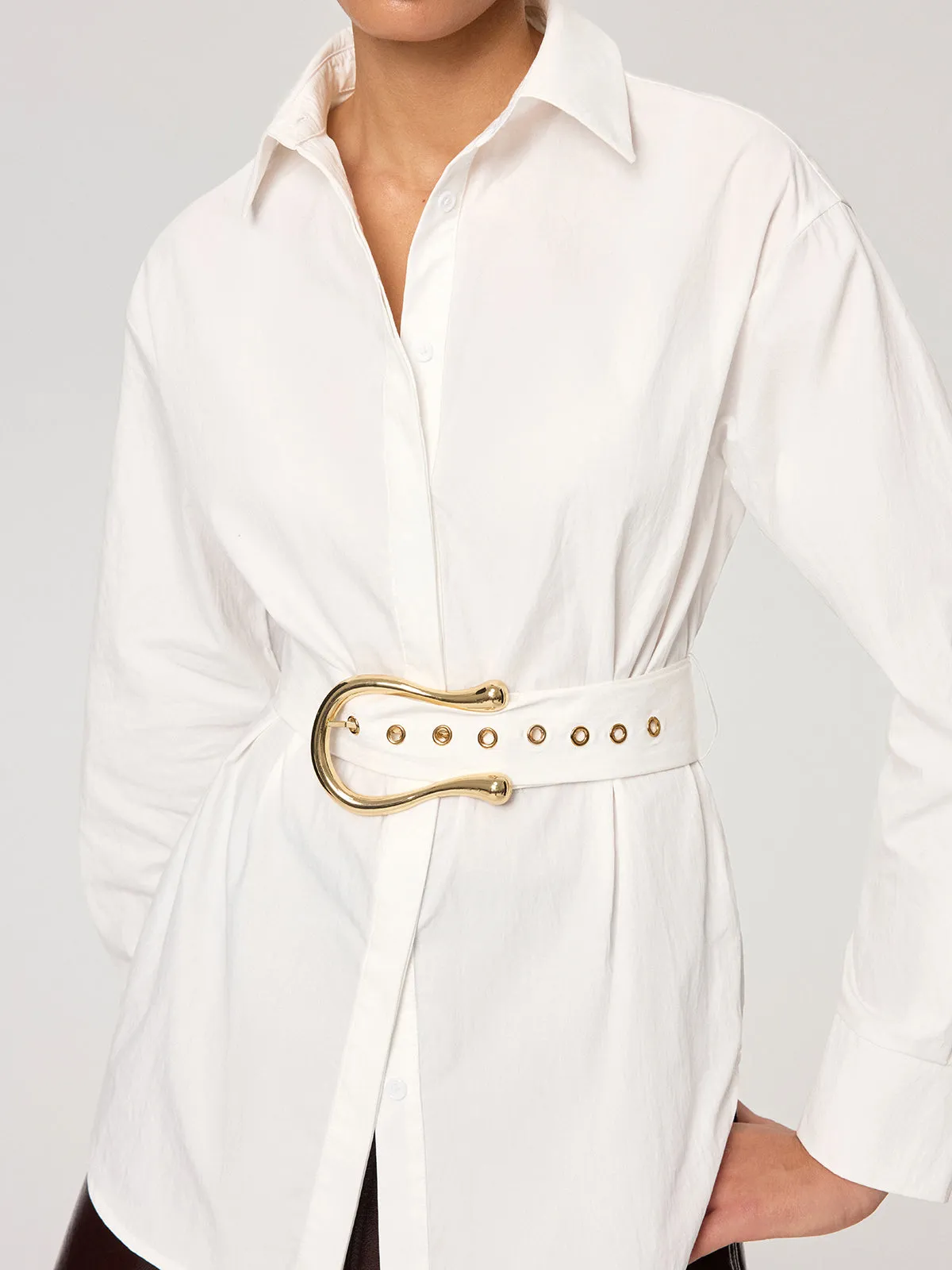 Cotton Blend Shirt with Metal Buckle Belt sold by COMMENSE product image thumbnail 4