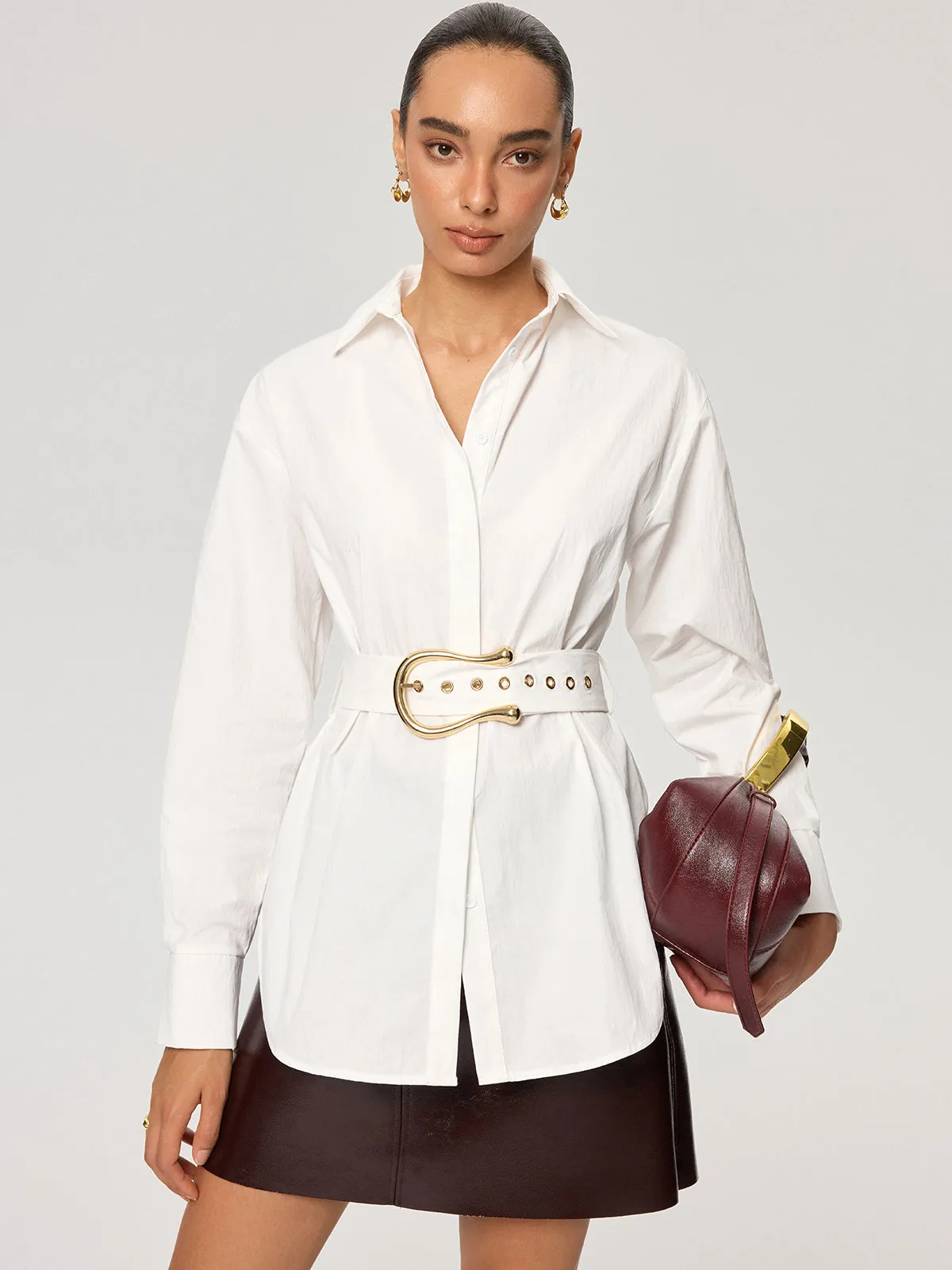 Cotton Blend Shirt with Metal Buckle Belt sold by COMMENSE product image thumbnail 2
