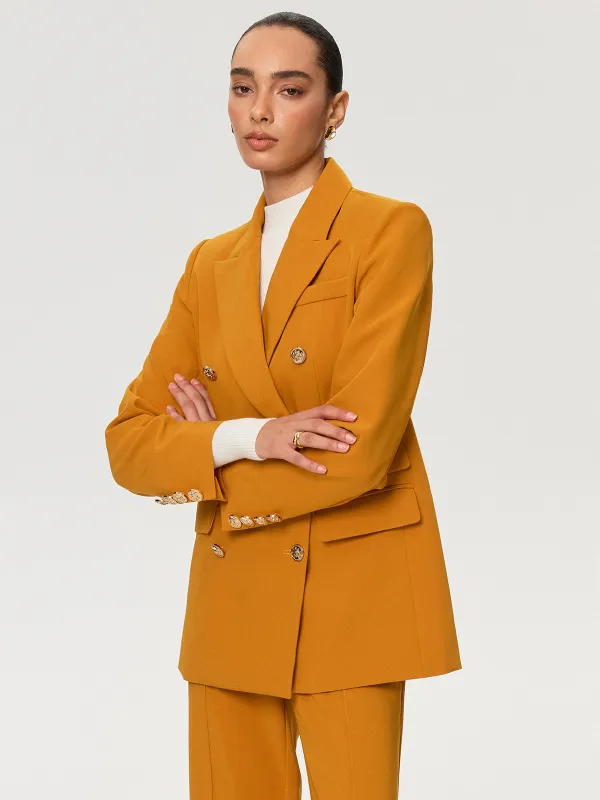 Double-Breasted Metal Button Blazer sold by COMMENSE