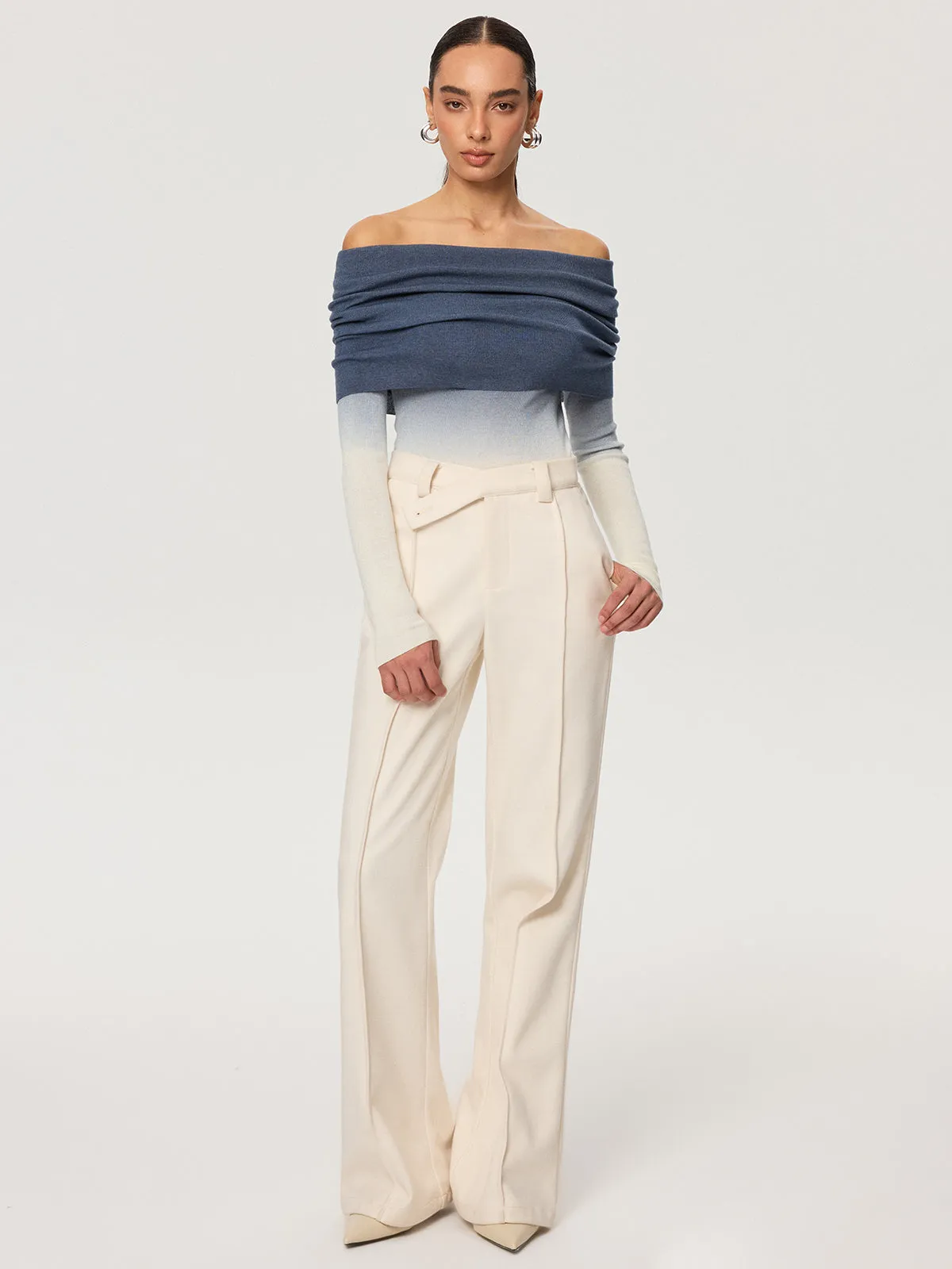 Off-Shoulder Ombre Wool Blend Knit Top sold by COMMENSE product image thumbnail 3