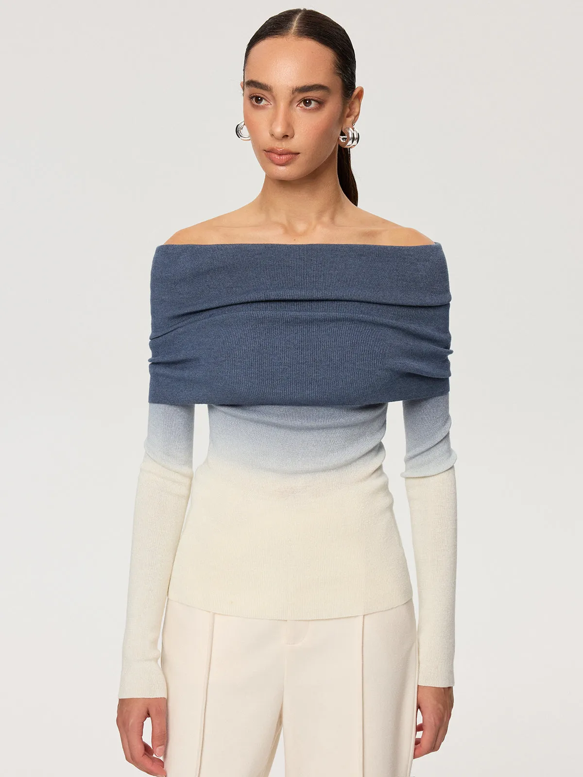 Off-Shoulder Ombre Wool Blend Knit Top sold by COMMENSE product image thumbnail 4