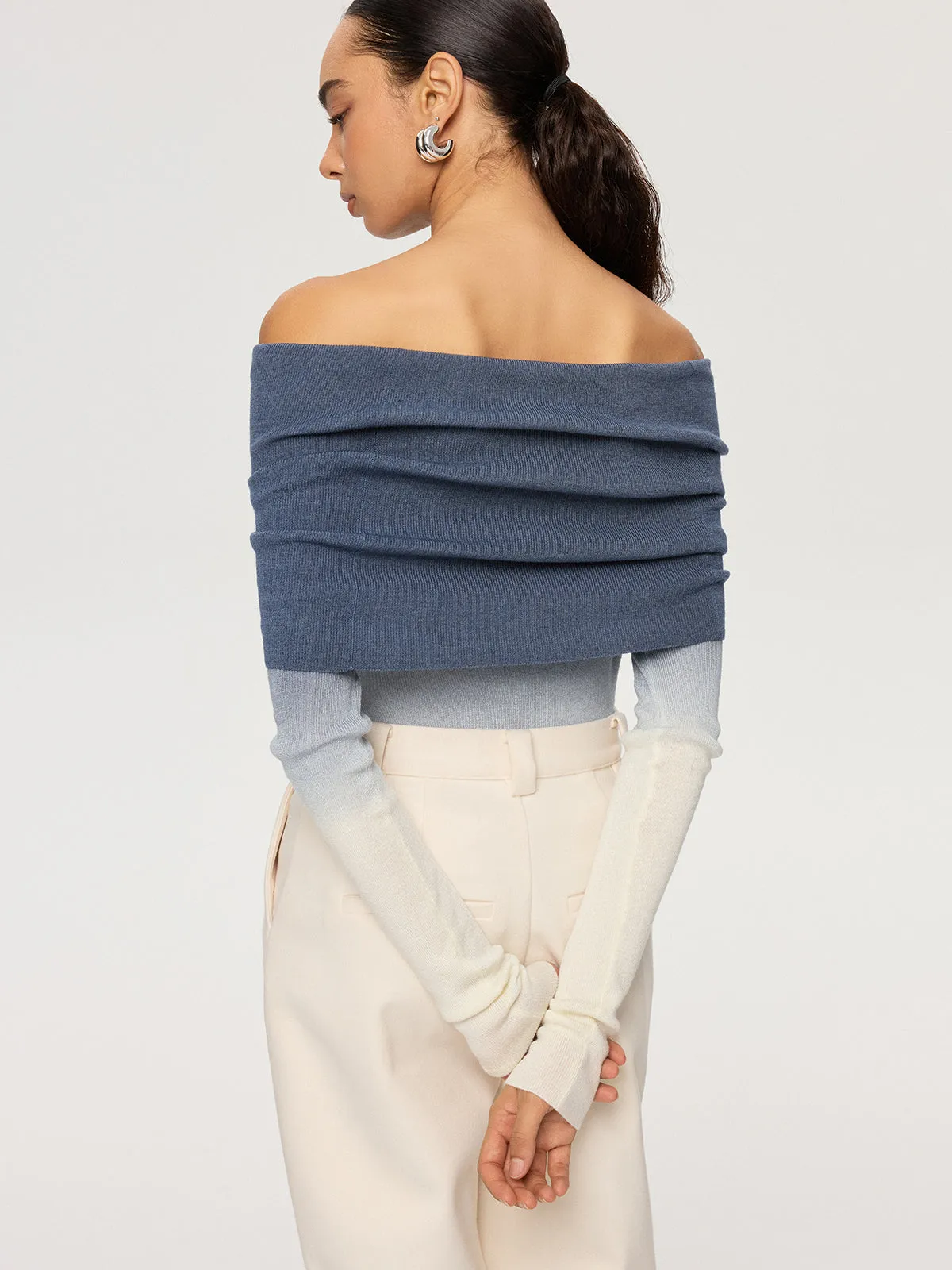 Off-Shoulder Ombre Wool Blend Knit Top sold by COMMENSE product image thumbnail 5