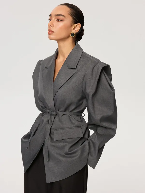 Puff Sleeve Blazer with Tie Belt sold by COMMENSE