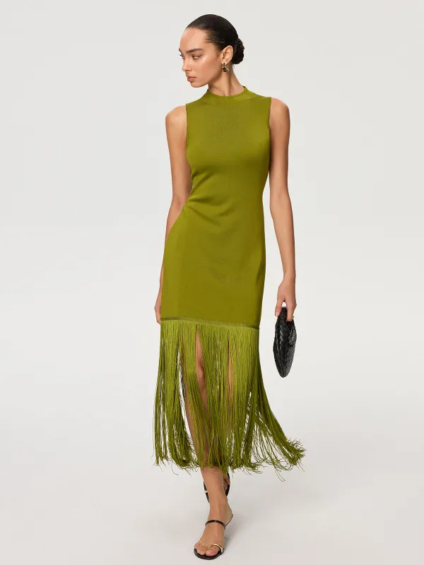 Fringe Hem Tencel Sleeveless Maxi Dress sold by COMMENSE