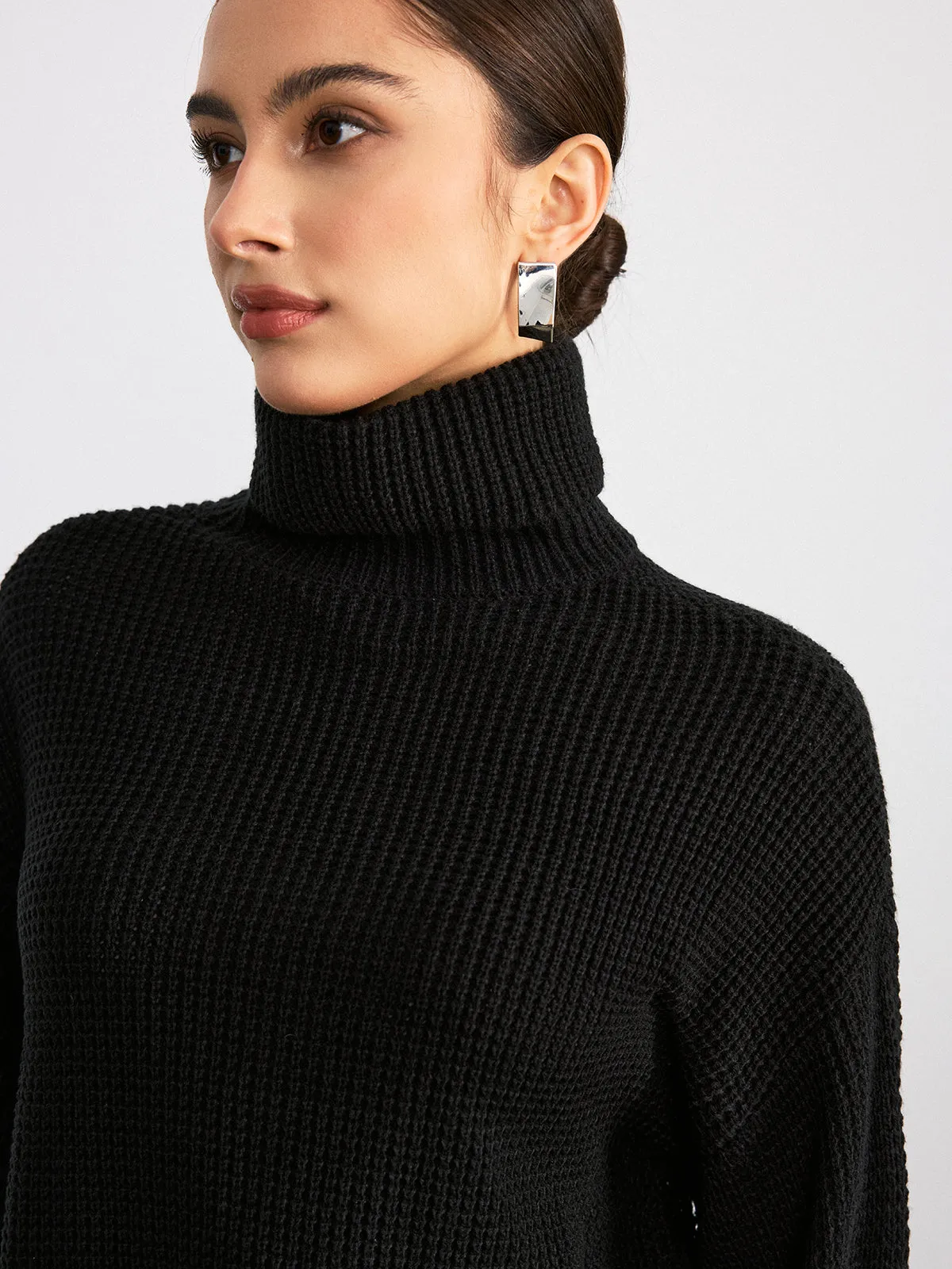 Turtleneck Waffle-Knit Long Sleeve Sweater sold by COMMENSE product image thumbnail 2