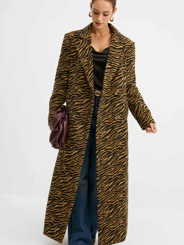 Tiger Print Oversized Tweed Long Coat sold by COMMENSE