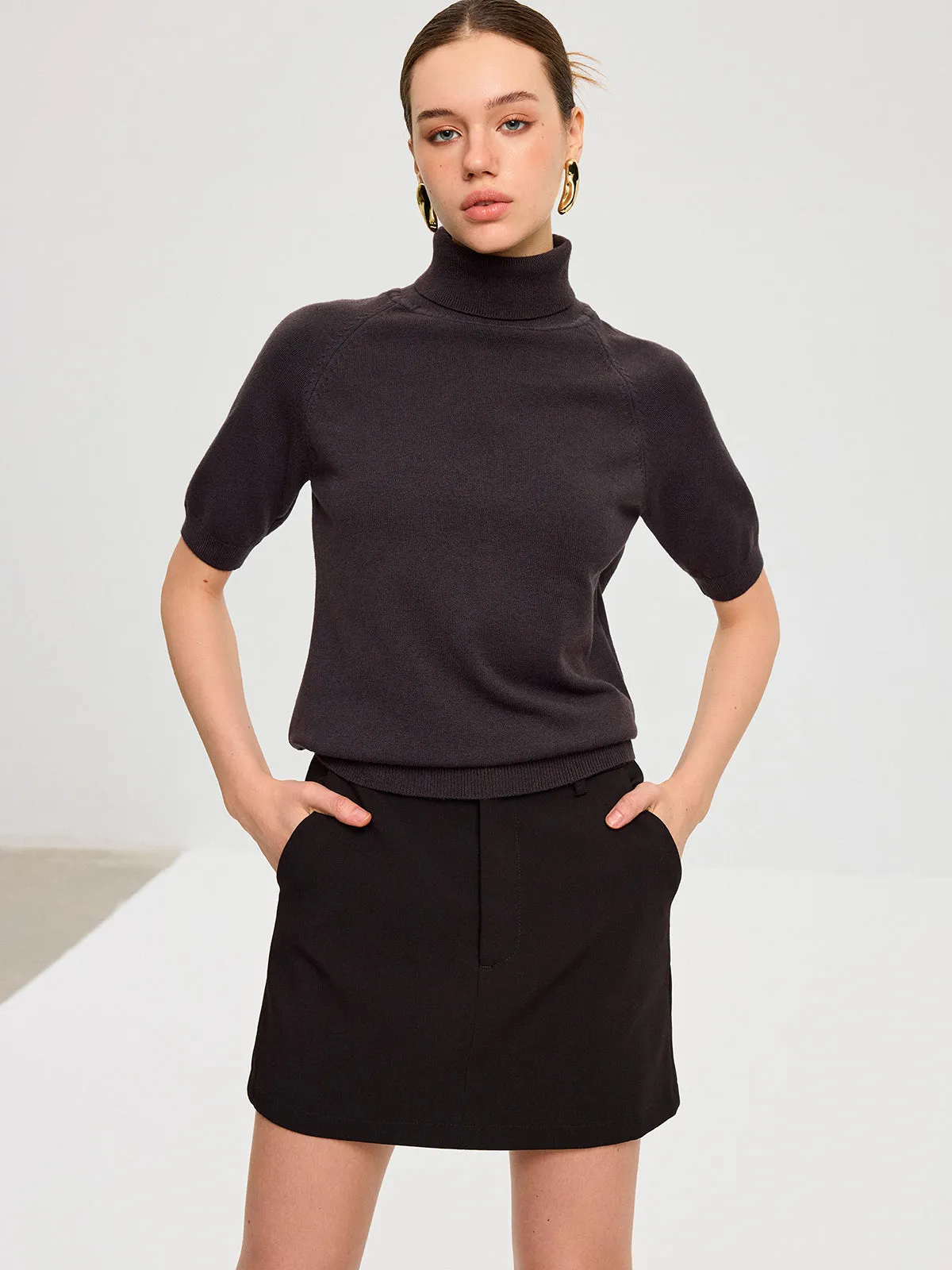 Turtleneck Short Puffed Sleeve Knit Top sold by COMMENSE product image thumbnail 2