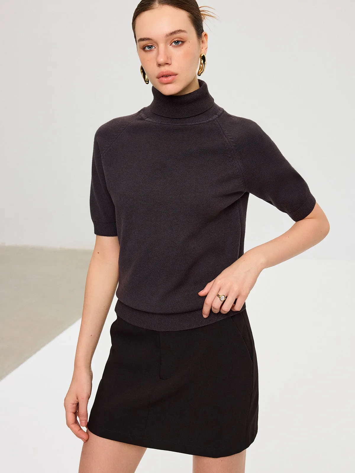 Turtleneck Short Puffed Sleeve Knit Top sold by COMMENSE product image thumbnail 3
