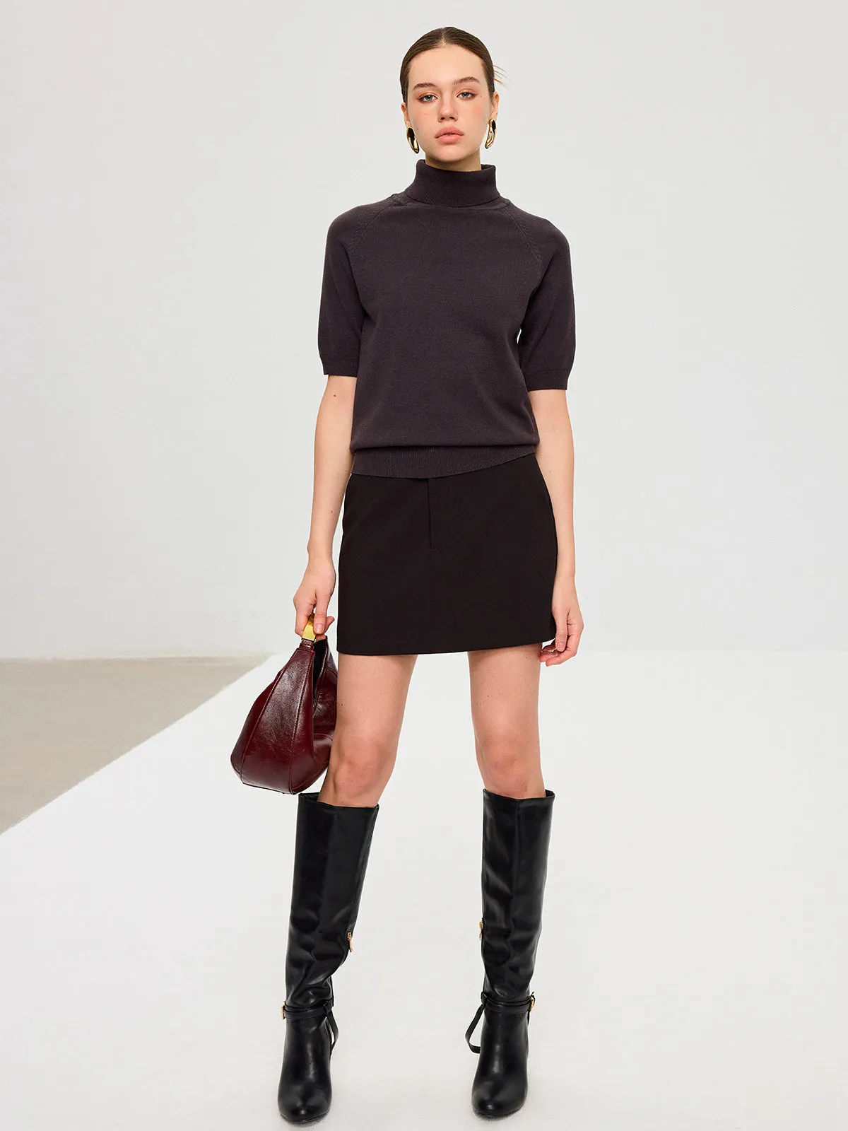 Turtleneck Short Puffed Sleeve Knit Top sold by COMMENSE product image thumbnail 4