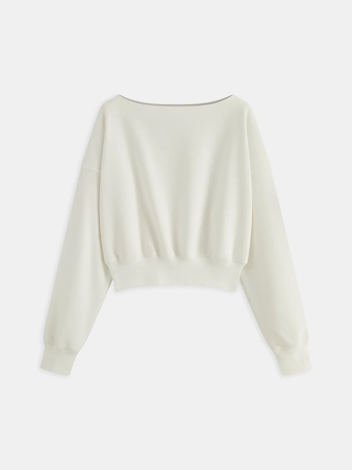 Off-Shoulder Cropped Fleece-Lined Sweatshirt sold by COMMENSE product image thumbnail 2