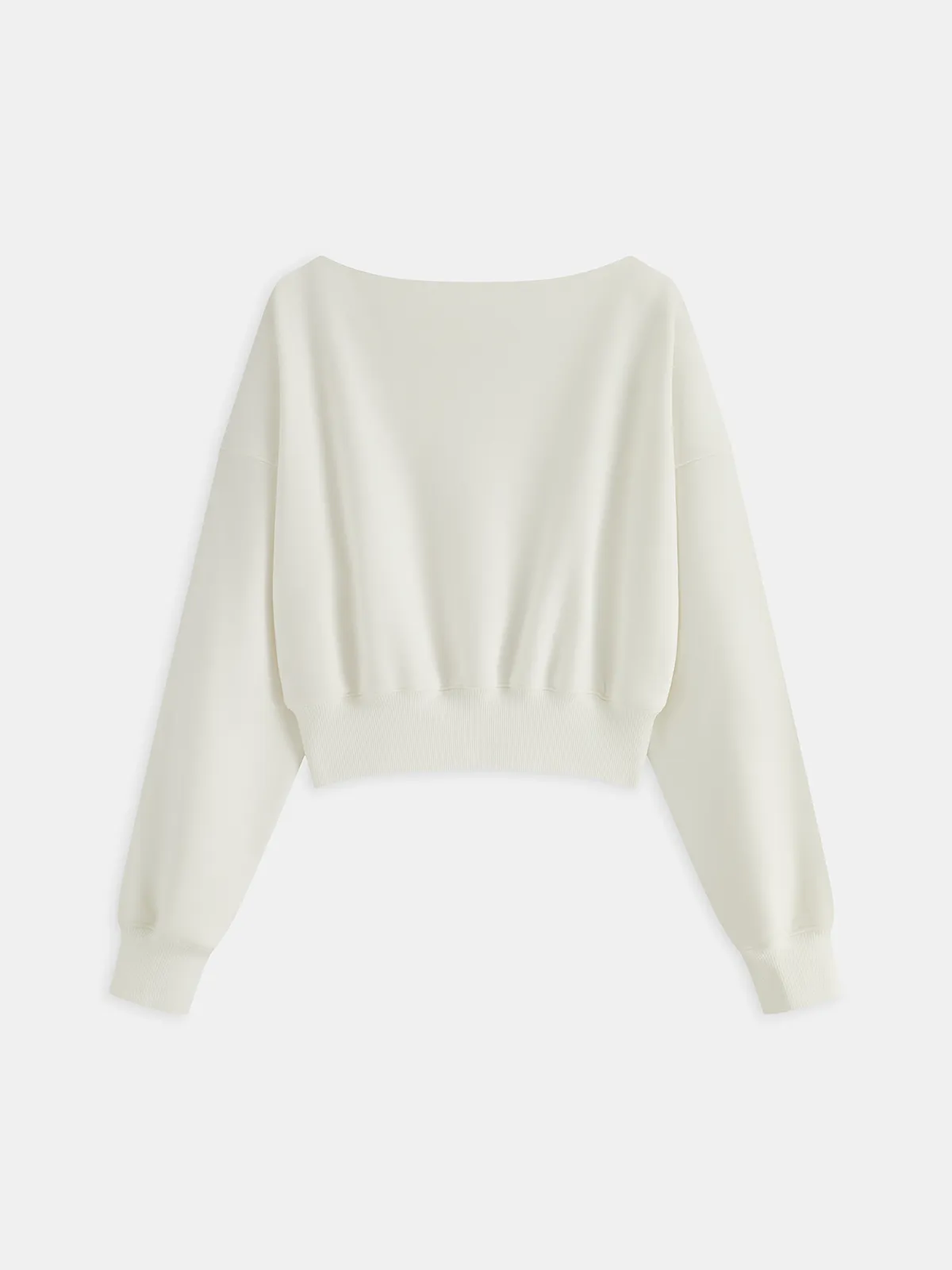 Off-Shoulder Cropped Fleece-Lined Sweatshirt sold by COMMENSE product image thumbnail 3