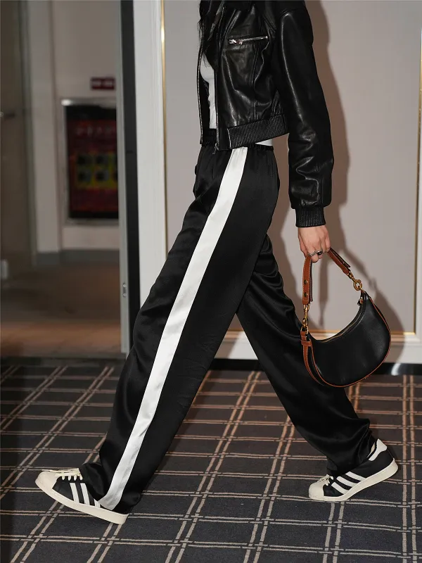 Side Striped High-Waisted Satin Sweatpants sold by COMMENSE