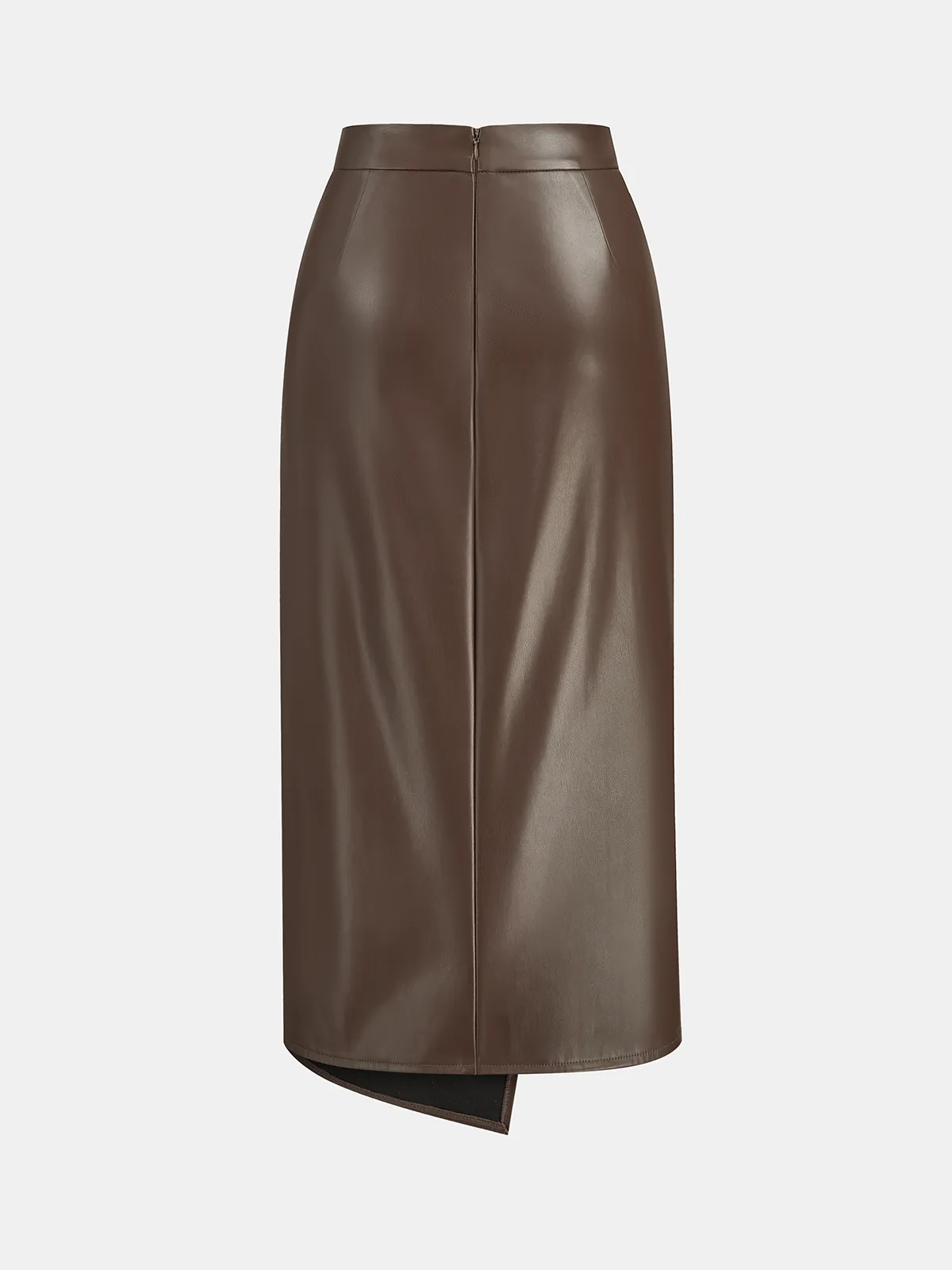 Ruched Slit PU Leather Midi Skirt sold by COMMENSE product image thumbnail 3