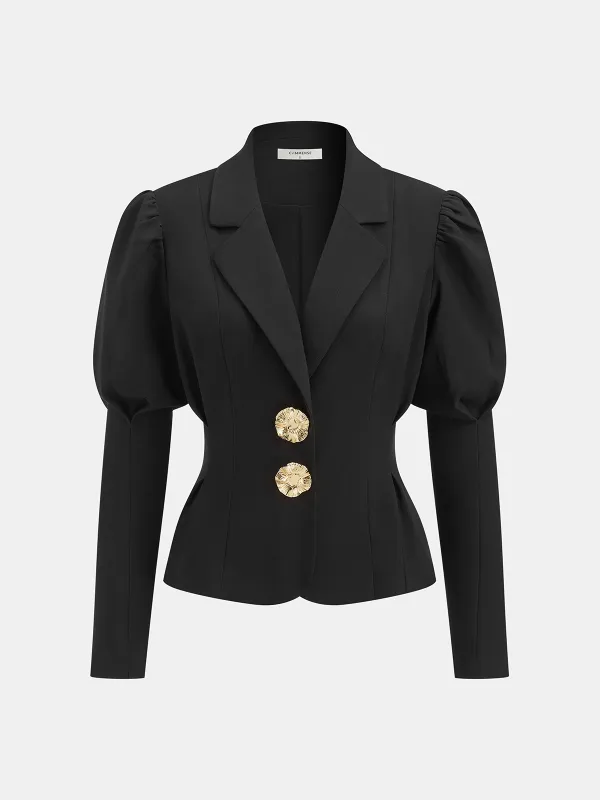 Metal Floral Detail Lantern Sleeve Blazer made by COMMENSE