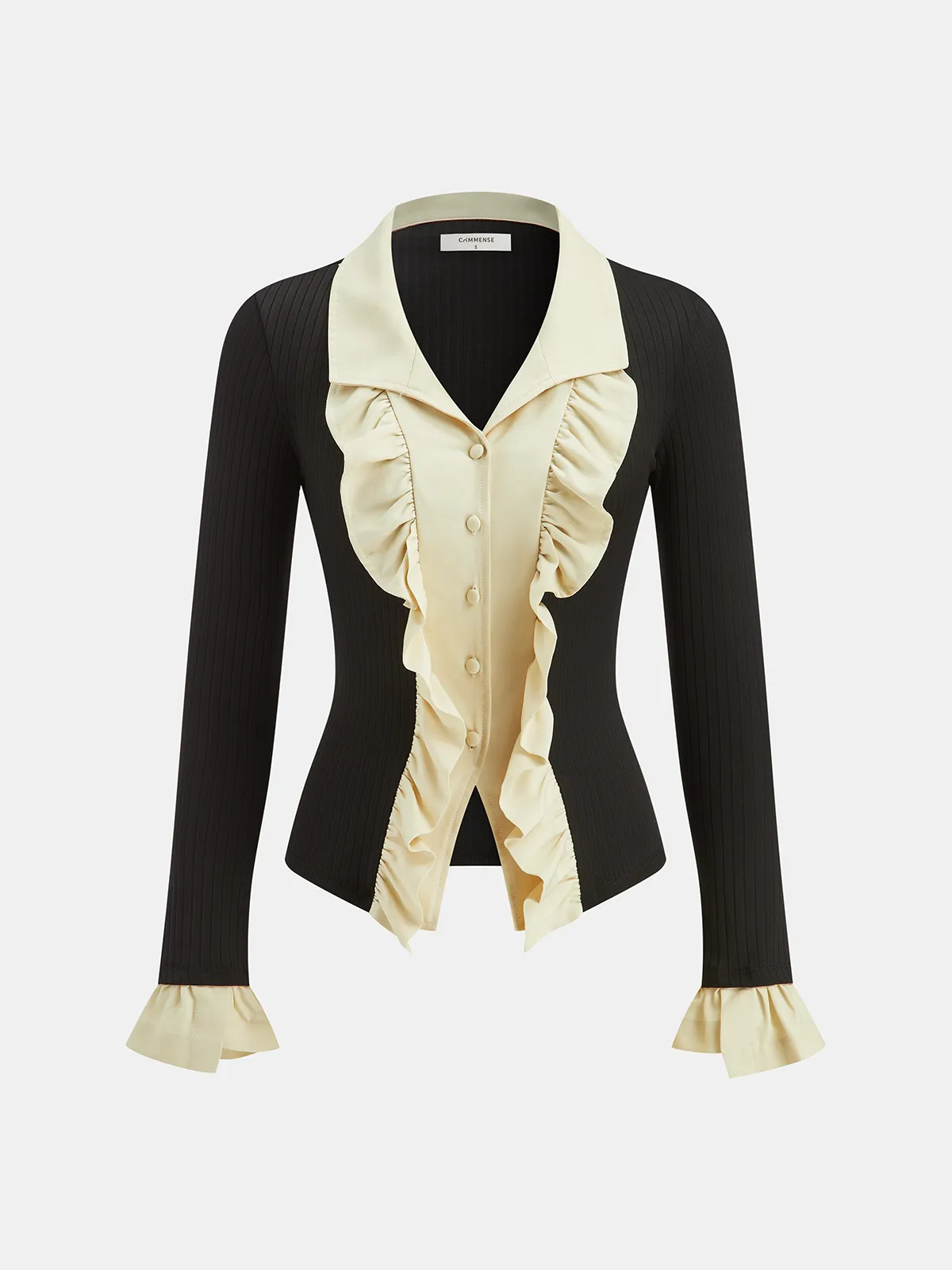 Ruffled Collared Button Front Blouse sold by COMMENSE