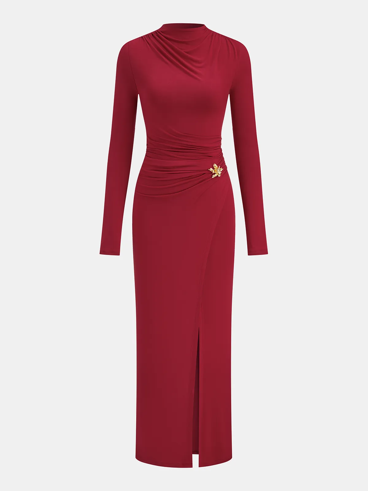 Metal Detail Mock Neck Long Sleeve Maxi Dress sold by COMMENSE