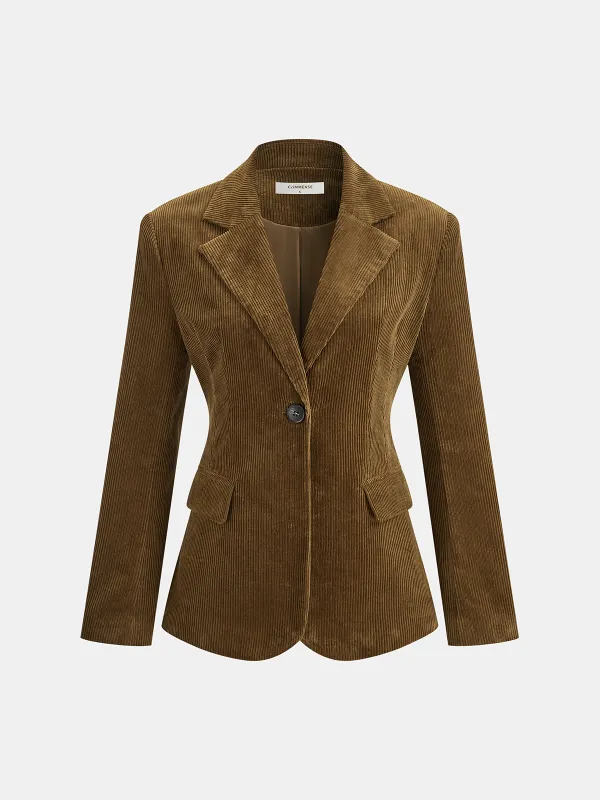 Corduroy Wide-Shoulder Fitted Blazer sold by COMMENSE