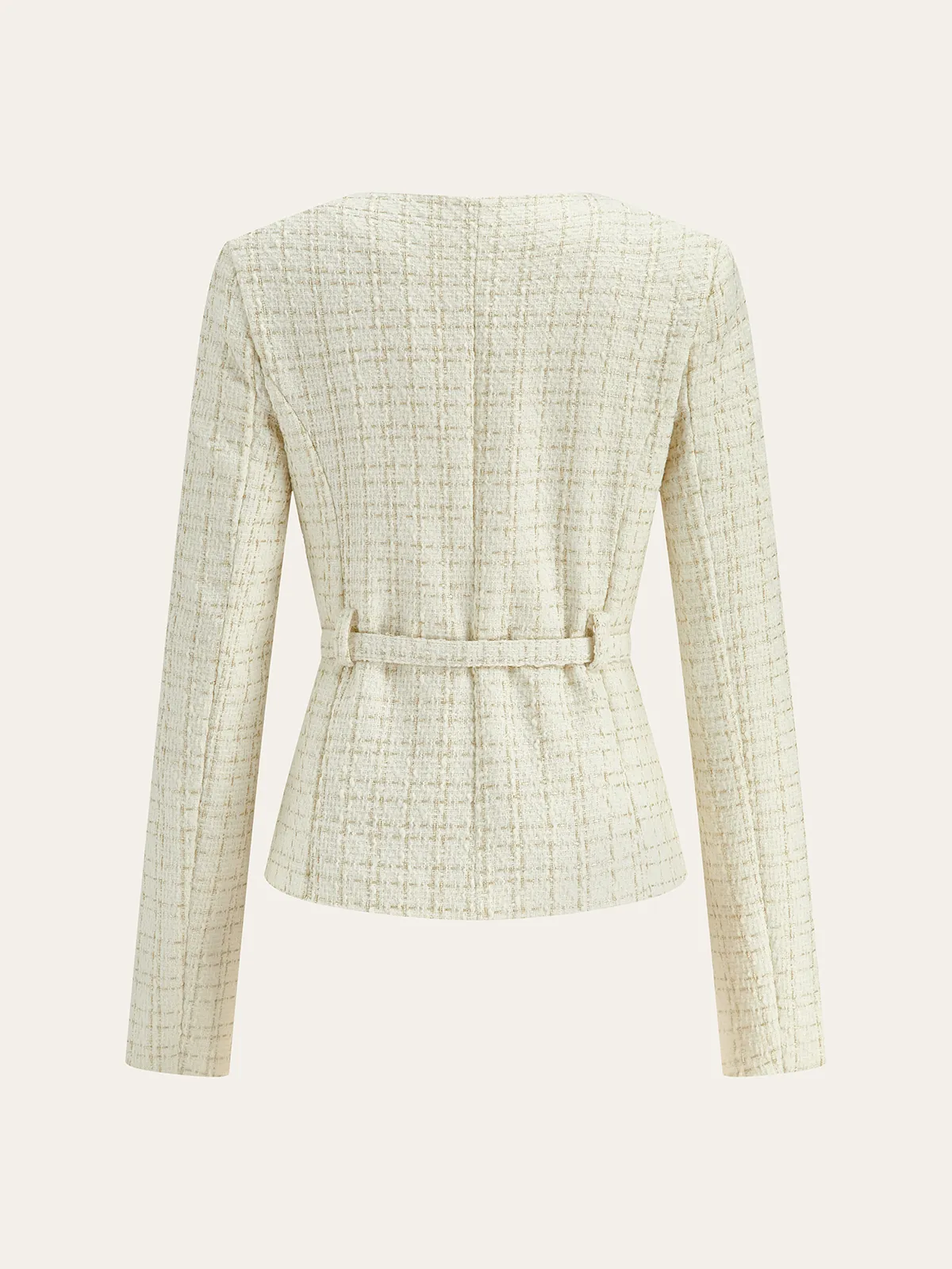 Metal Button Tweed Belted Blazer sold by COMMENSE product image thumbnail 2