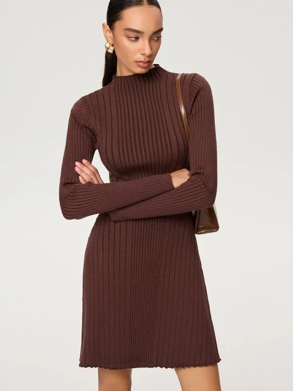 Ribbed Mock Neck Long Sleeve Knit Dress sold by COMMENSE
