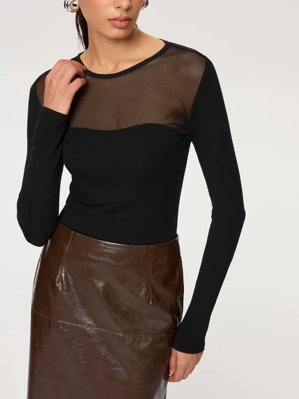 Sheer Panel Long Sleeve T-Shirt sold by COMMENSE