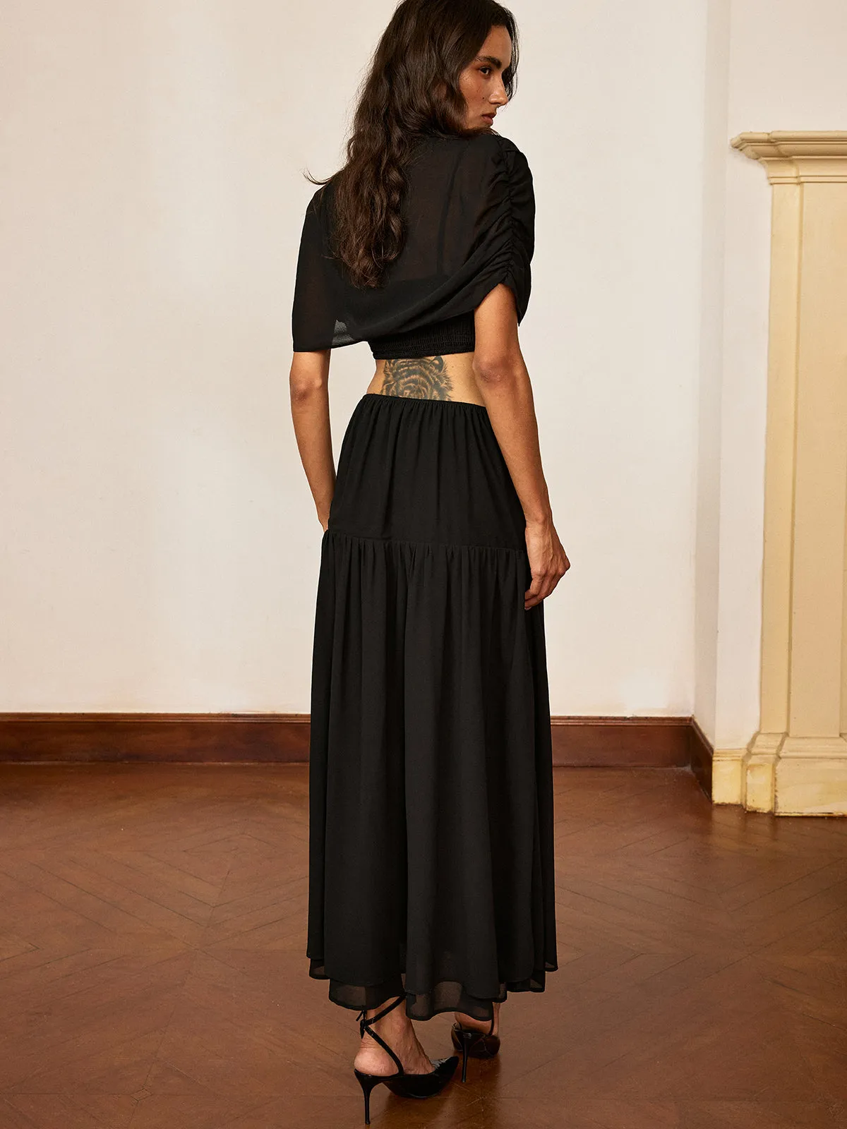 Metal Detail Cut-Out Chiffon Maxi Dress sold by COMMENSE product image thumbnail 4