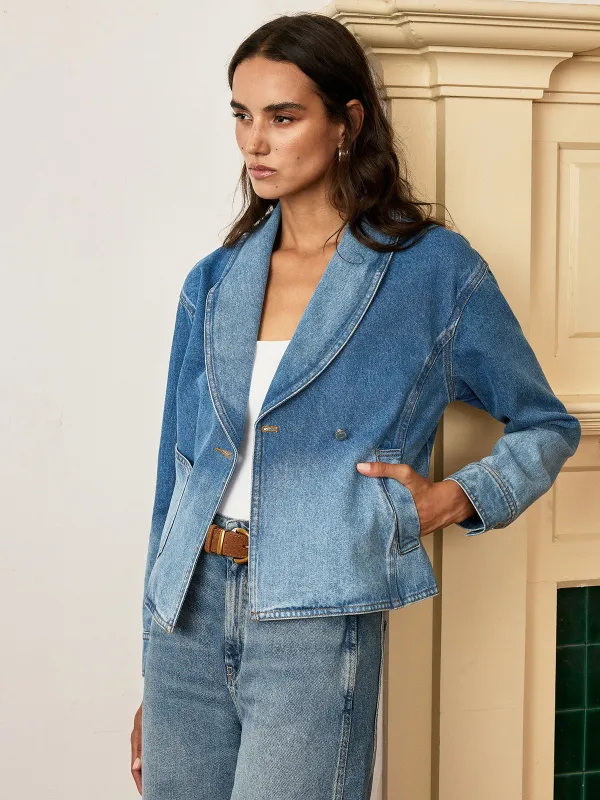 Shawl Collar Washed Denim Jacket made by COMMENSE