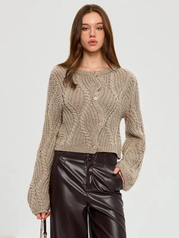 Wool Blend Cable Knit Cardigan sold by COMMENSE