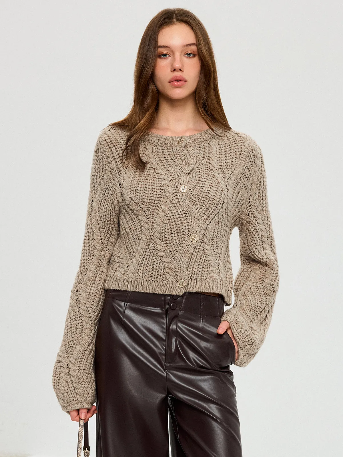 Wool Blend Cable Knit Cardigan sold by COMMENSE