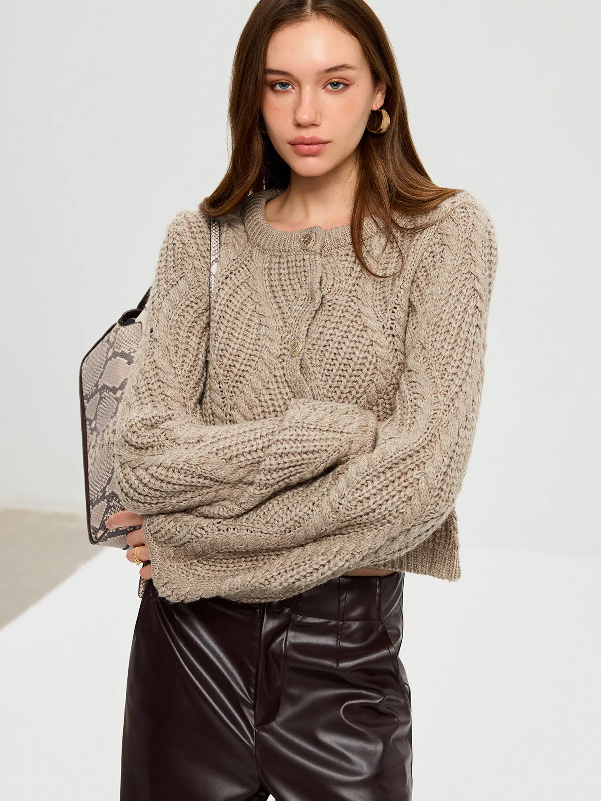 Wool Blend Cable Knit Cardigan sold by COMMENSE product image thumbnail 5