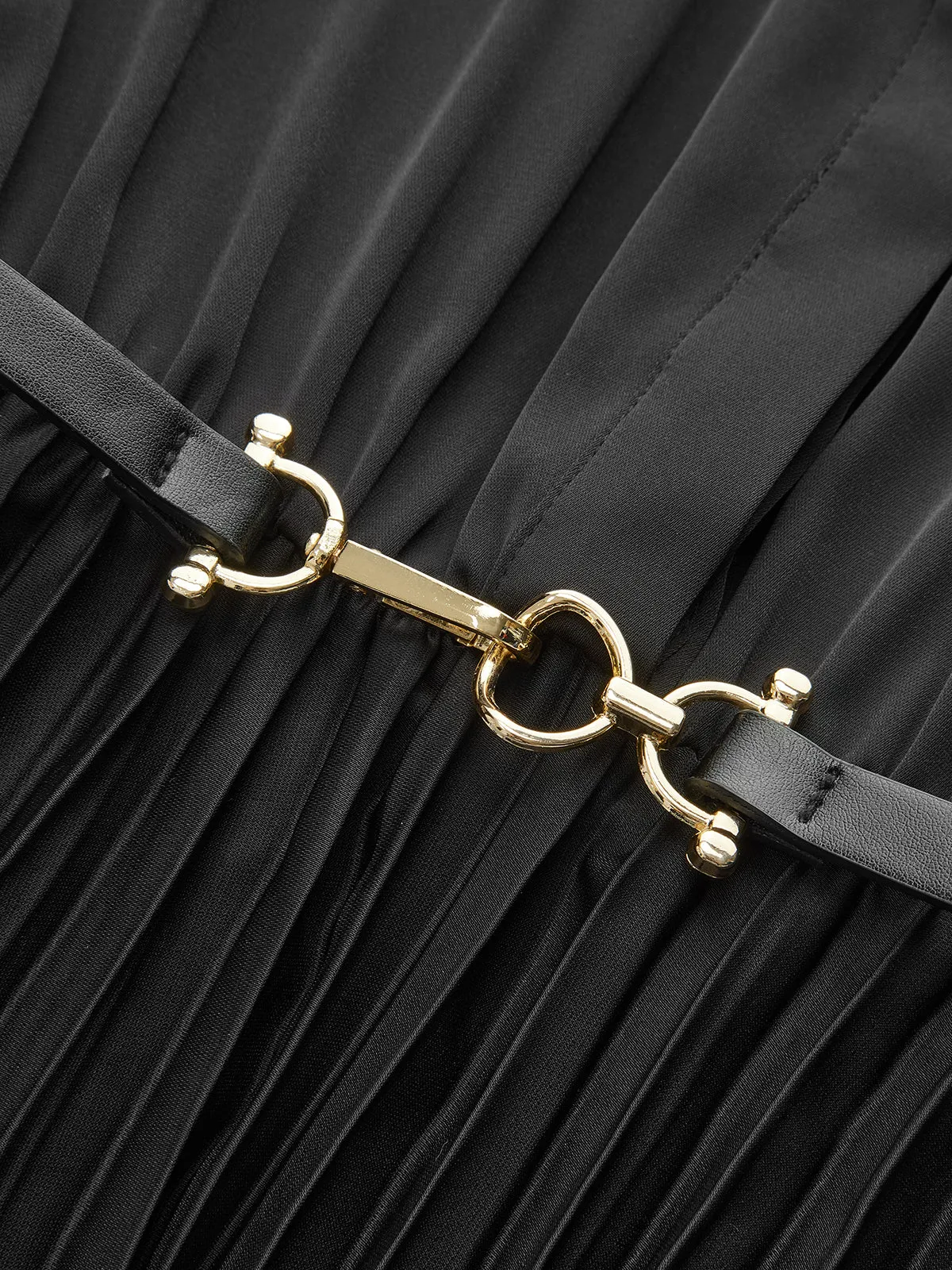 Belted Pleated Long Sleeve Shirt Dress sold by COMMENSE product image thumbnail 3