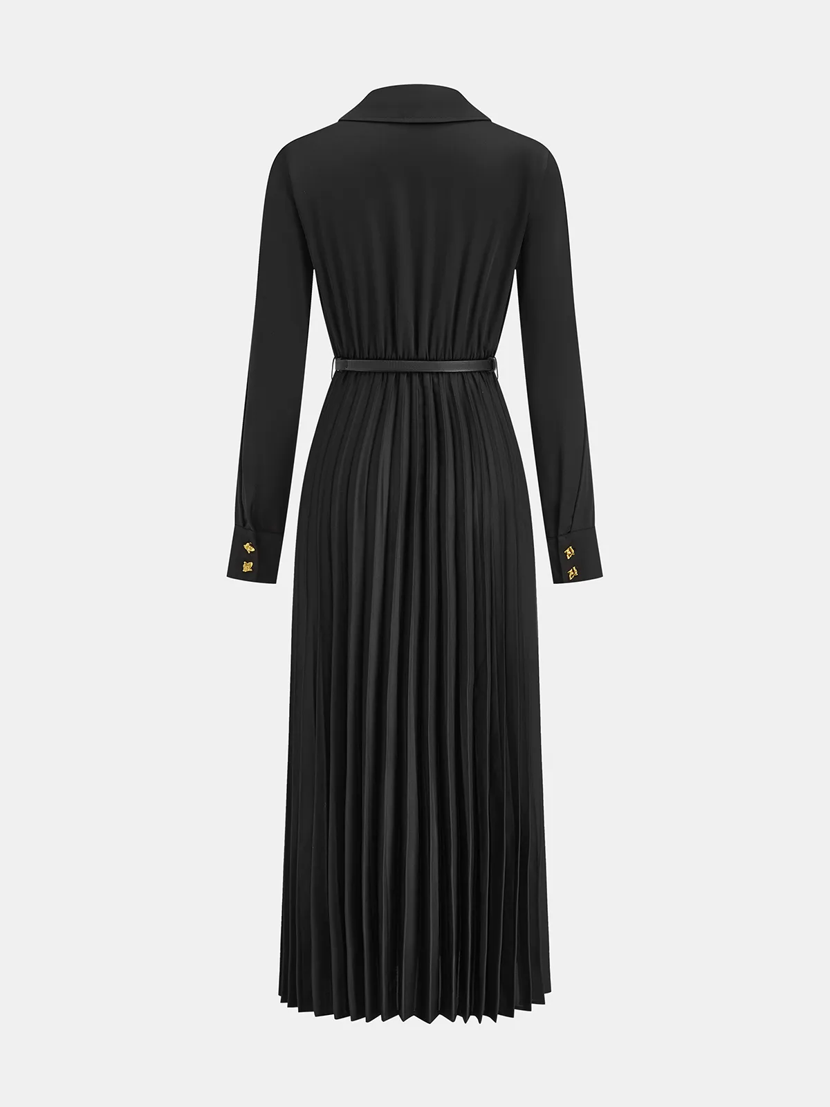 Belted Pleated Long Sleeve Shirt Dress sold by COMMENSE product image thumbnail 5