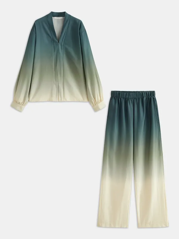 Ombre V-Neck Blouse and Casual Pants Set sold by COMMENSE