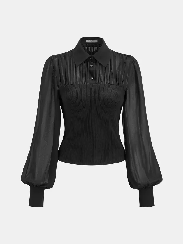 Ribbed Panel Semi-Sheer Long-Sleeve Shirt sold by COMMENSE
