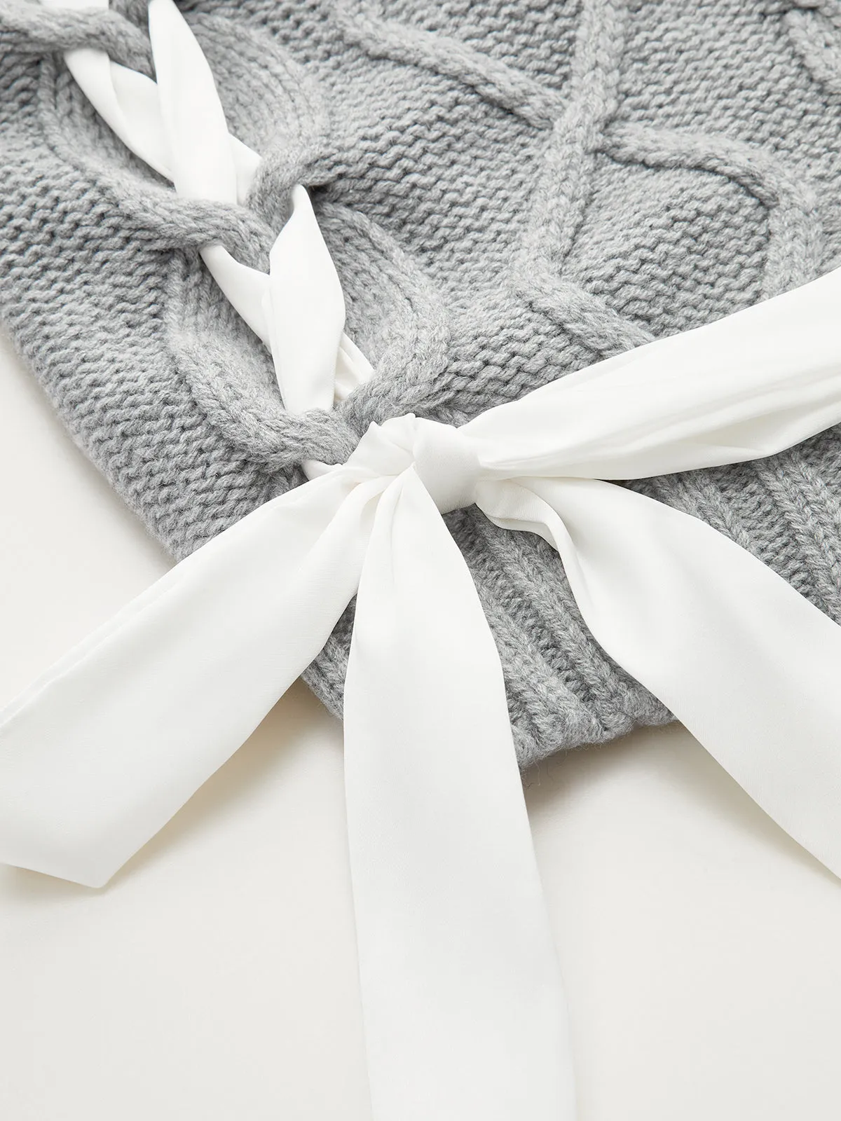 V-Neck Cable-Knit Bow Sweater sold by COMMENSE product image thumbnail 4