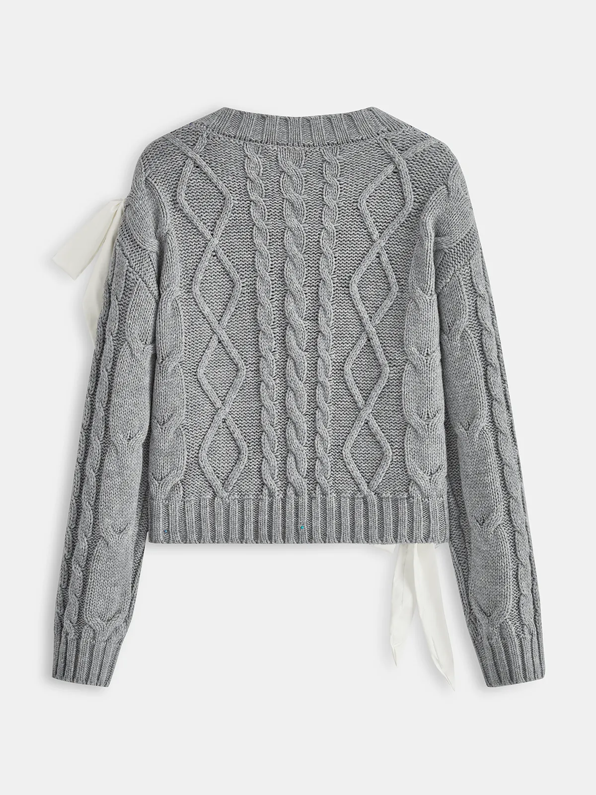 V-Neck Cable-Knit Bow Sweater sold by COMMENSE product image thumbnail 2