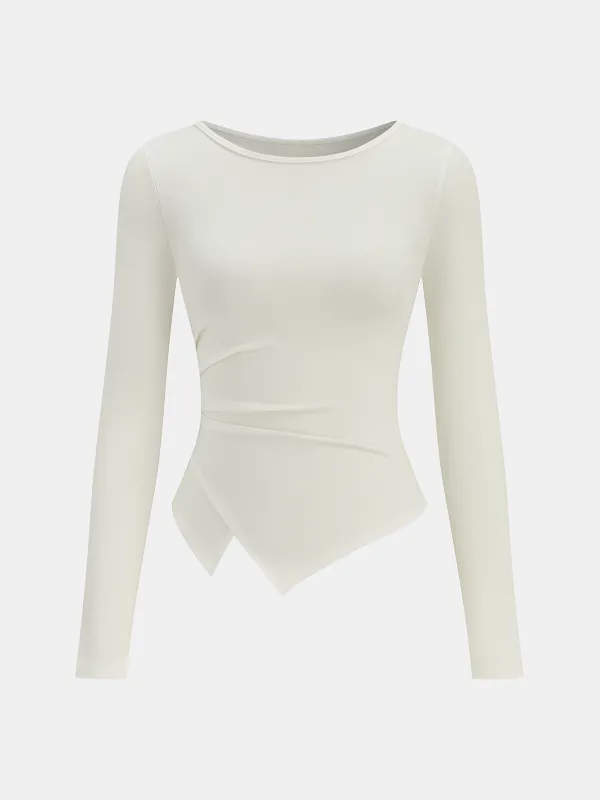 Asymmetric Hem Ruched Long-Sleeve T-Shirt sold by COMMENSE