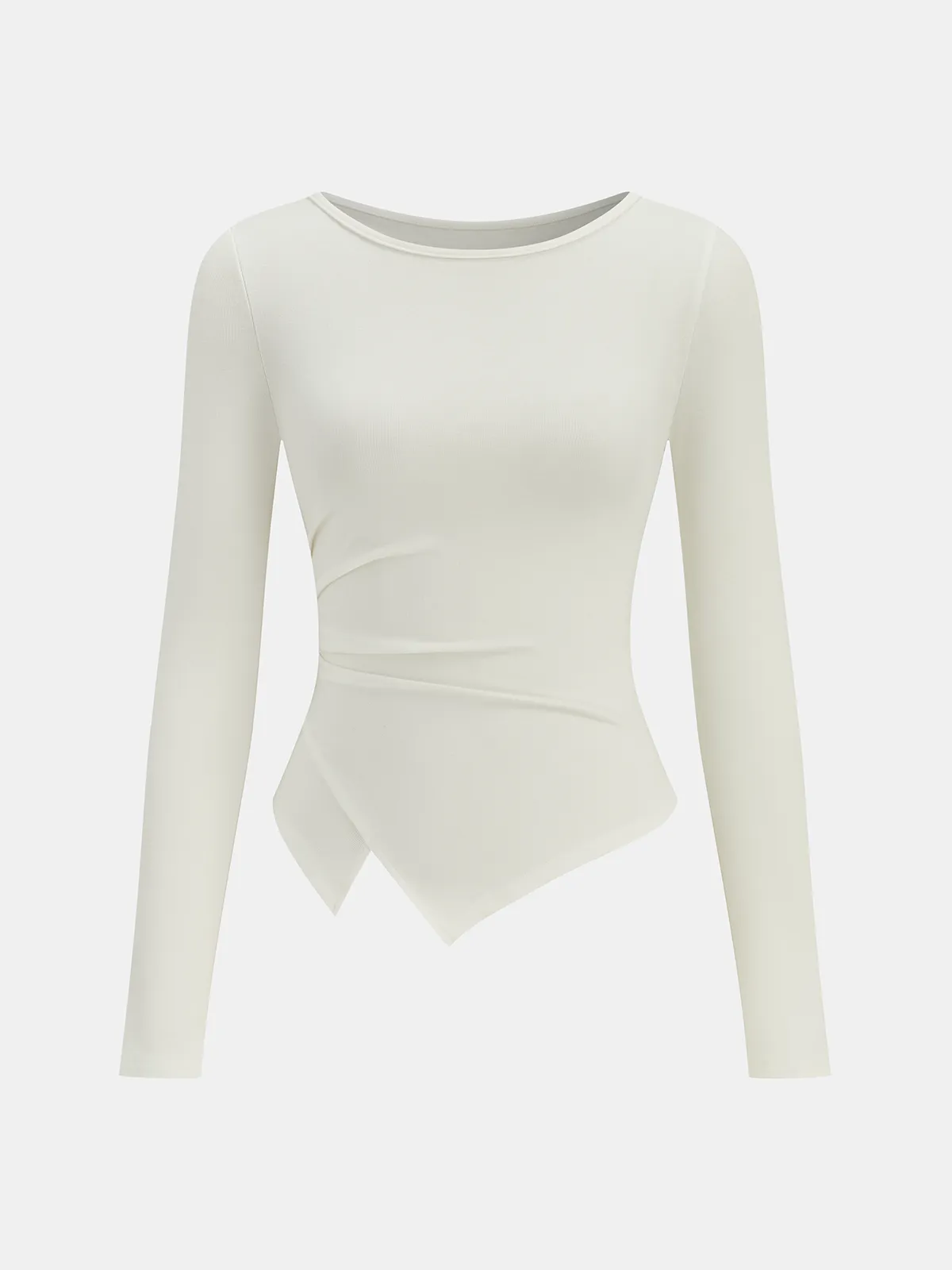 Asymmetric Hem Ruched Long-Sleeve T-Shirt sold by COMMENSE
