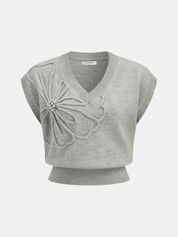 Floral Applique Cap Sleeve Knit Vest sold by COMMENSE