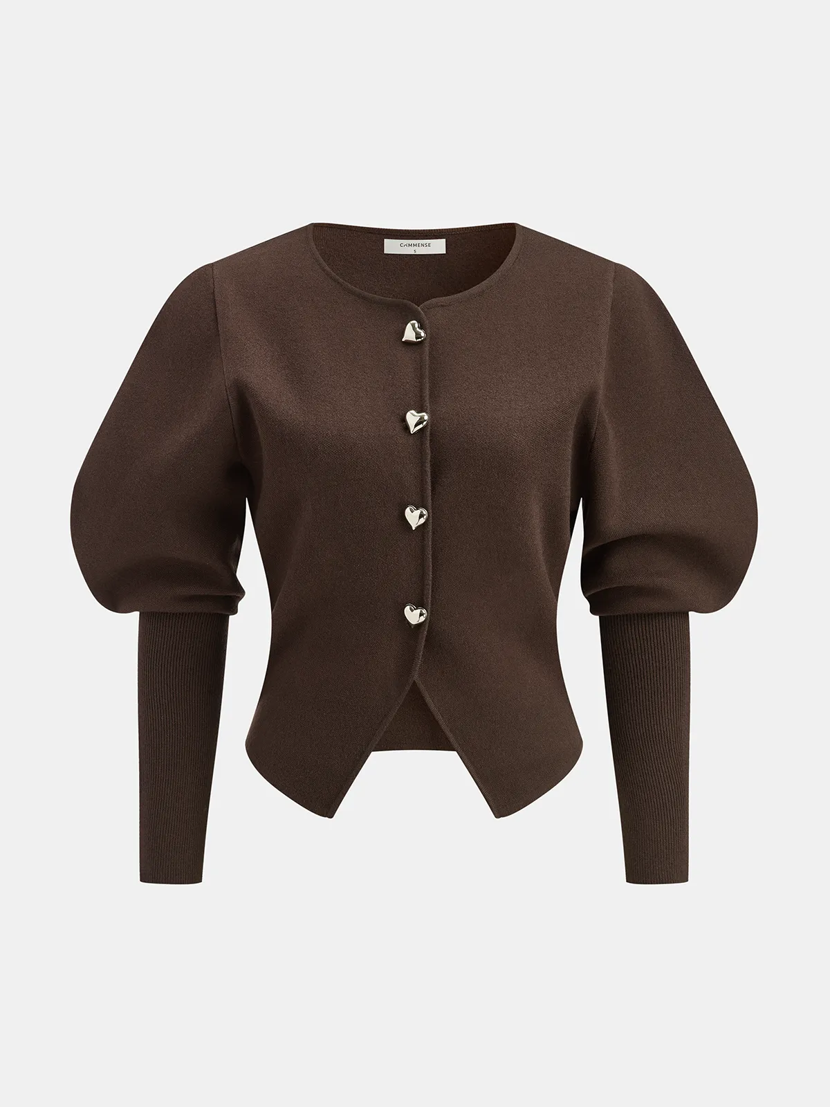 Leg-Of-Mutton Sleeve Heart-Button Wool Blend Cardigan sold by COMMENSE